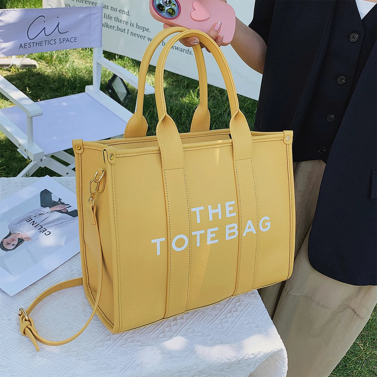 Large Letter Print Tote Bag | Luxury Vegan Leather Crossbody Handbag