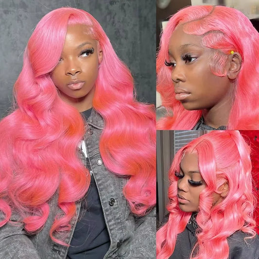 Light Pink Body Wave Human Hair Lace Front Wig – 13x6 HD Transparent Lace, Pre-Plucked
