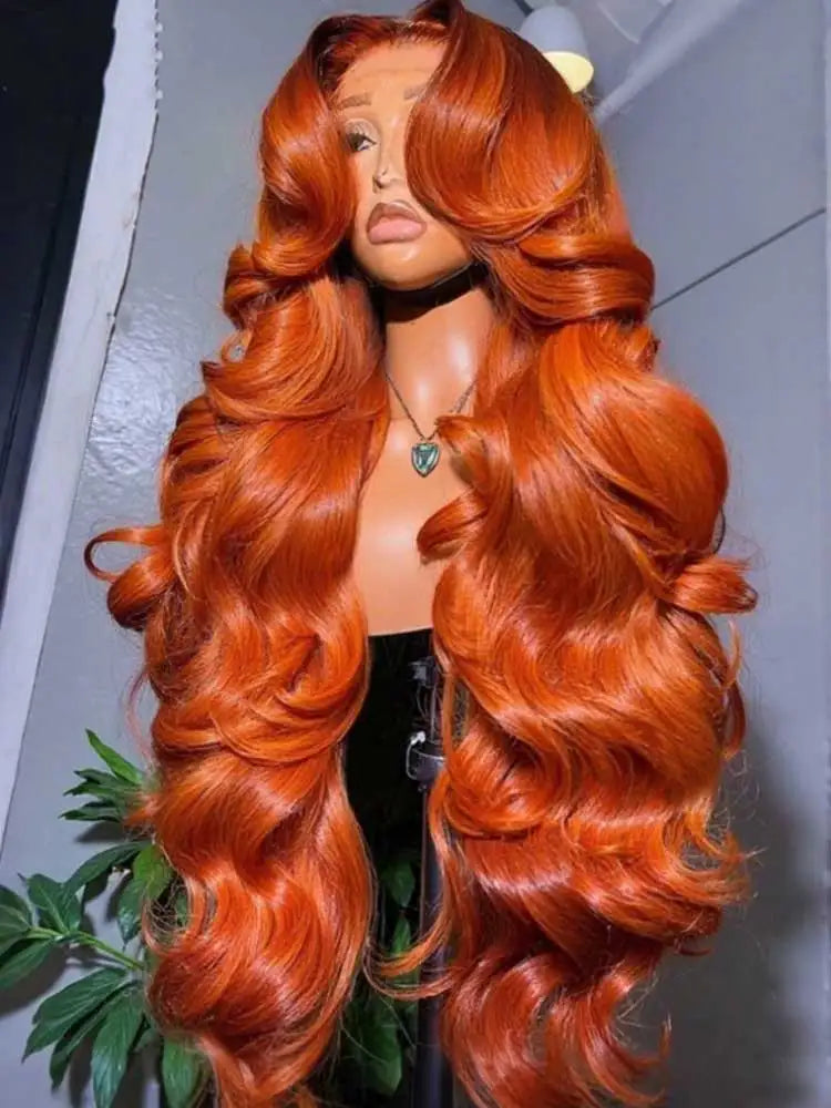 Ginger Orange Wet and Wavy Lace Front Human Hair Wig – 30-34 Inch HD 13x4 Frontal
