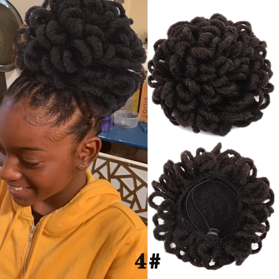 Synthetic Dreadlock Afro Puff Bun Drawstring Ponytail – Faux Locs Hair Piece