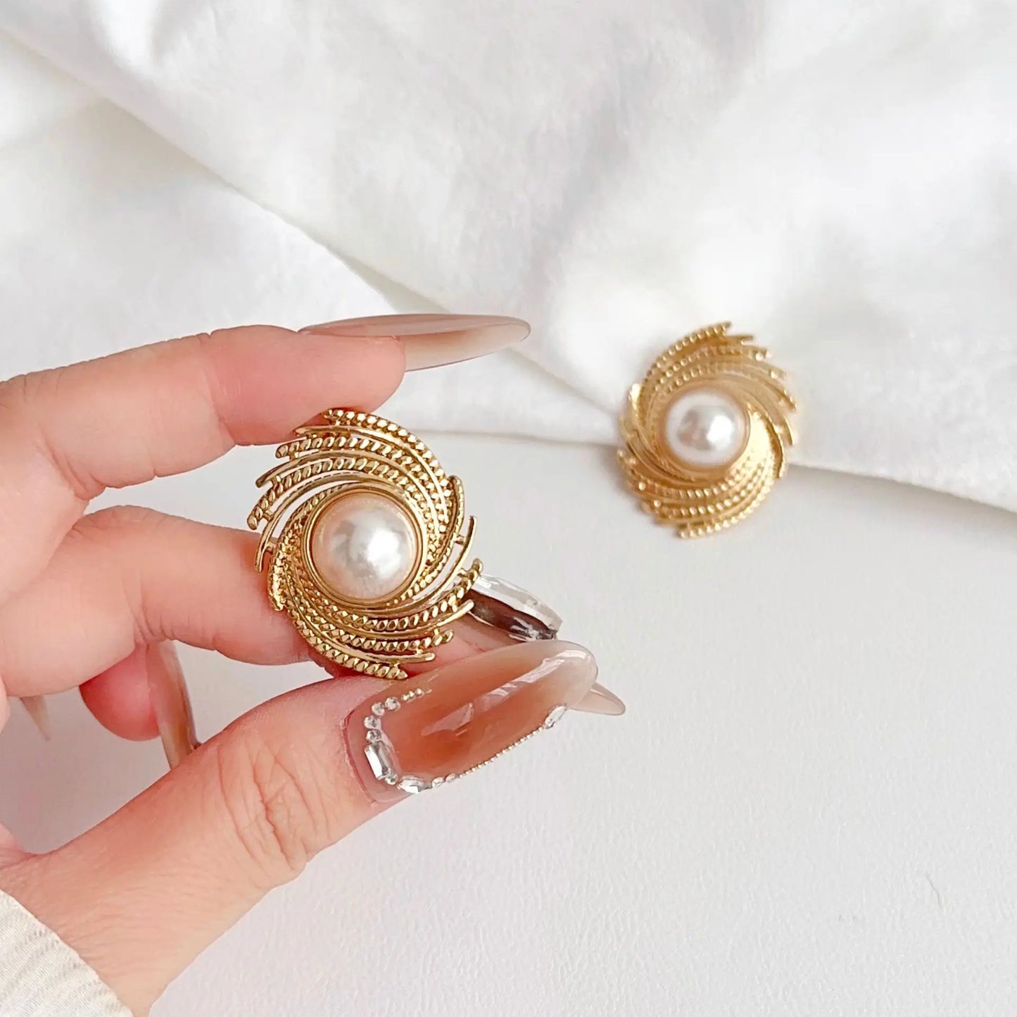 Gold Eye Shape Statement Earrings | Vintage Pearl Drop Dangle Earrings