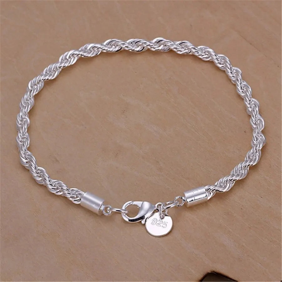 High-Quality Silver Twisted Rope Jewelry Set | 4mm Chain Necklace & Matching Bracelet