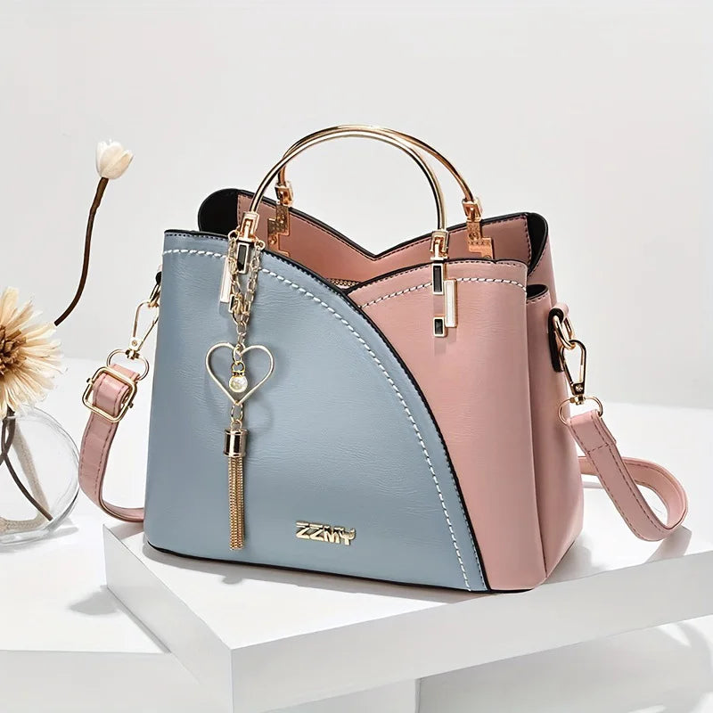 Chic Color-Block Bucket Bag – Korean-Inspired Large Capacity Crossbody & Shoulder Handbag
