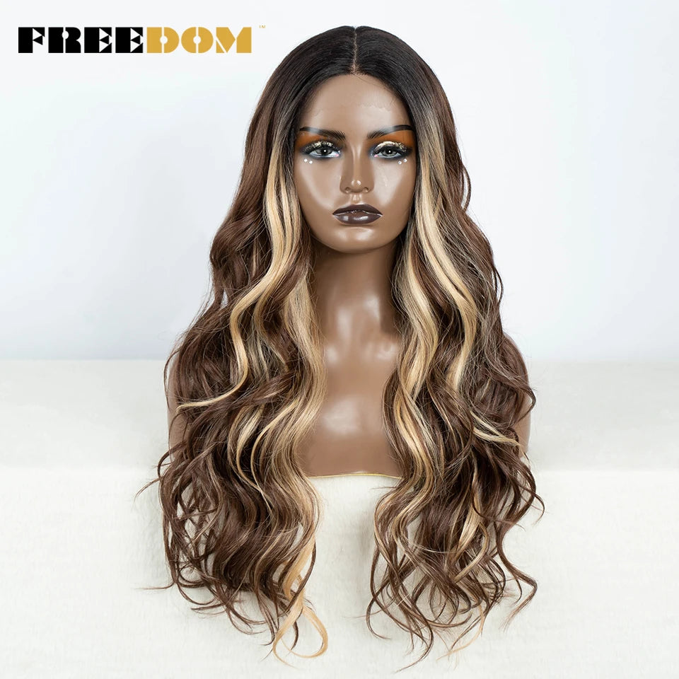 30" Long Wavy Synthetic Lace Front Wig - Freedom Body Wave Middle Part (Multi-Color)
