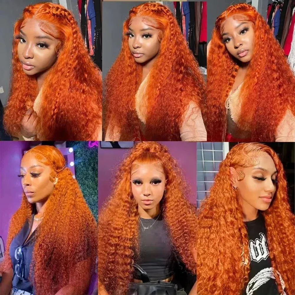 350 Copper Ginger Deep Wave Human Hair Wig: 30-34 Inch 13x6 HD Lace Frontal, 250% Density