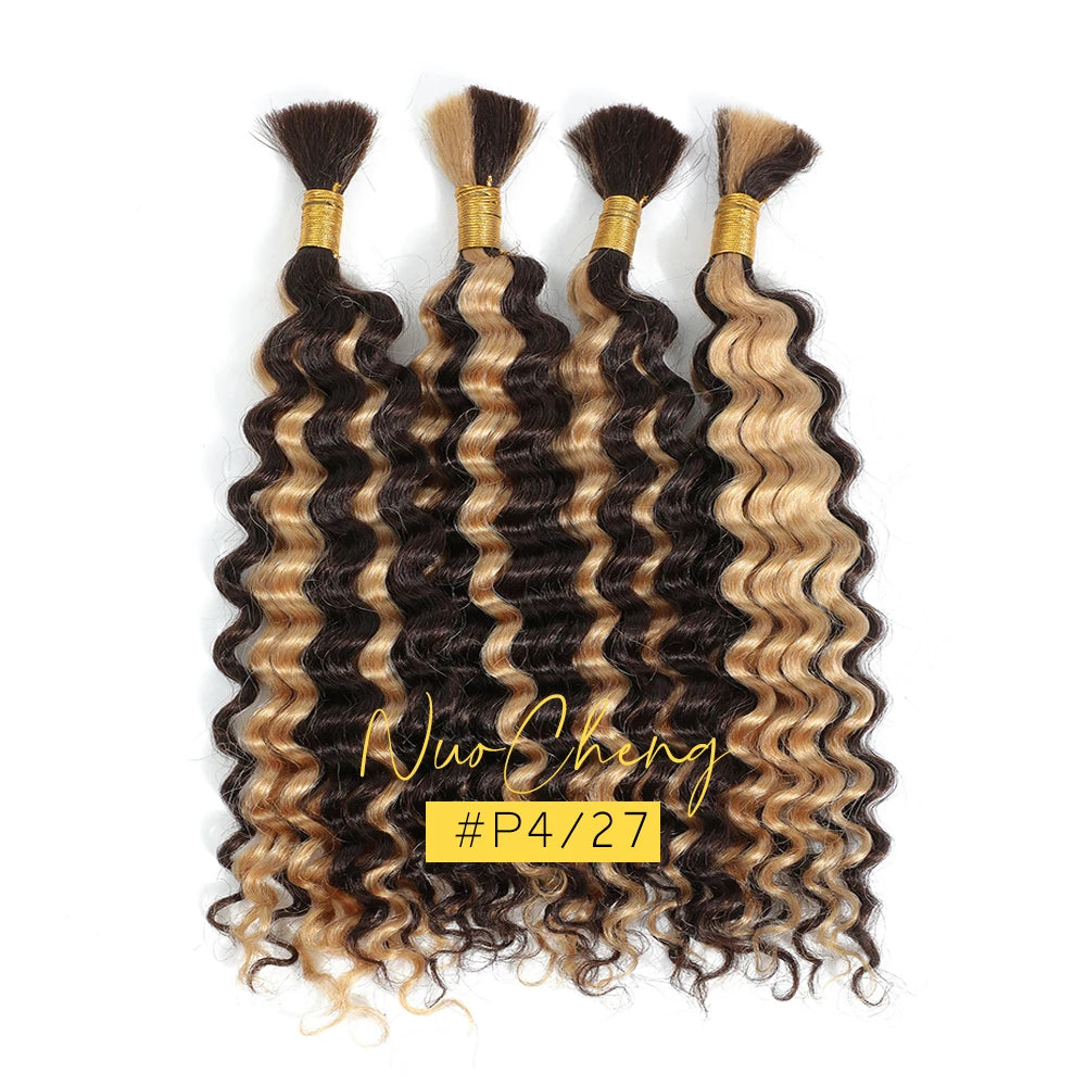 10A Brazilian Deep Wave Bulk Human Hair for Boho Braids - 2 Bundles (100g) - 14 Inch Virgin Hair for Braiding