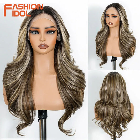 24" Loose Body Wave Lace Front Wig – Ombre Blonde & White Pre-Plucked Fashion Wig