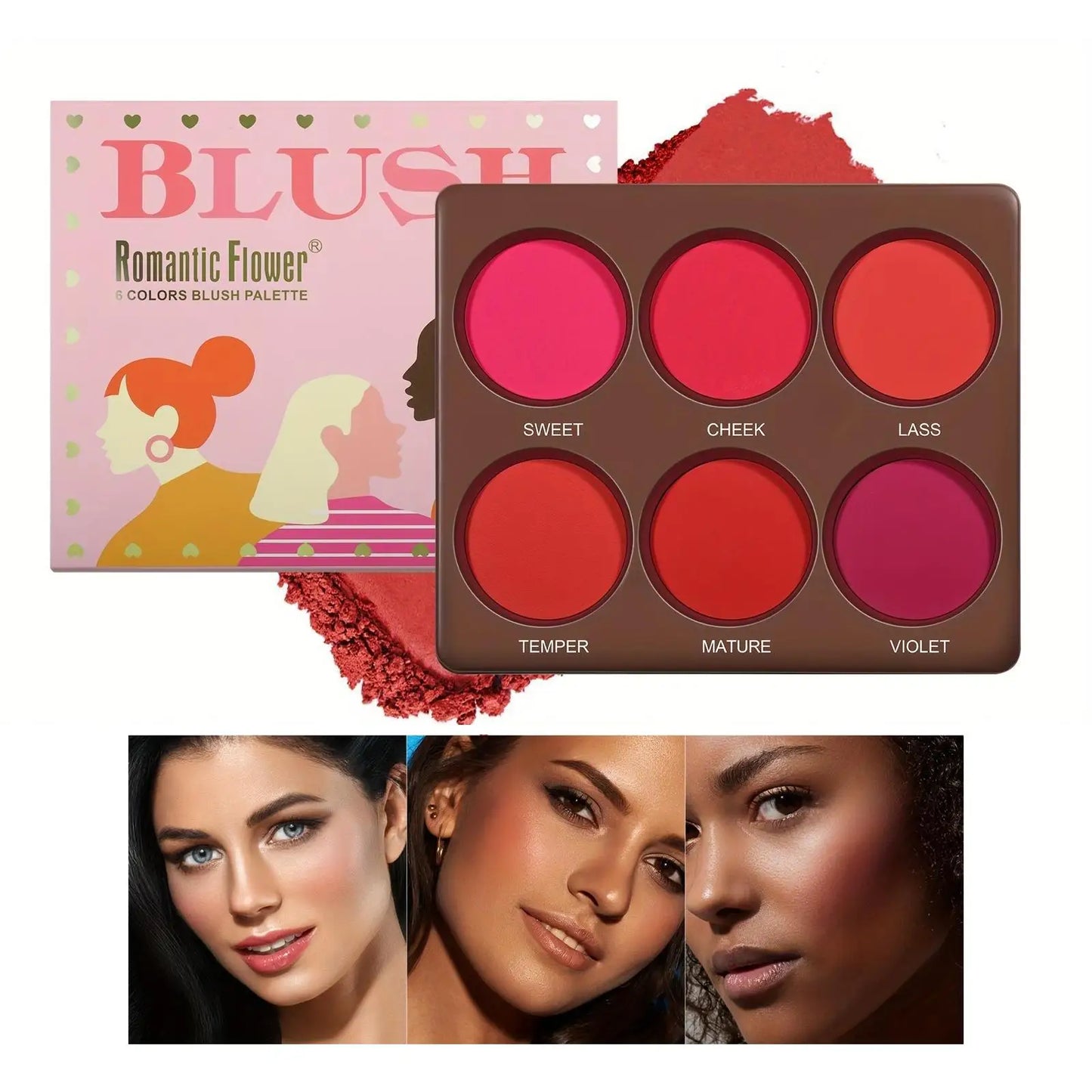 6-Color Matte Blush Palette - Waterproof & Long-Lasting Face Makeup - Natural Finish, Medium Buildable Coverage