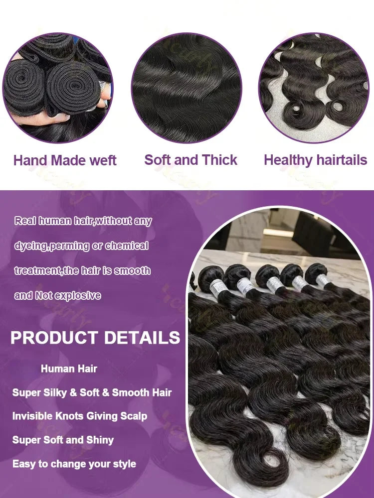Luxury Indian Body Wave Bundles: 30-34 Inch Raw Unprocessed Double Drawn Human Hair Extensions