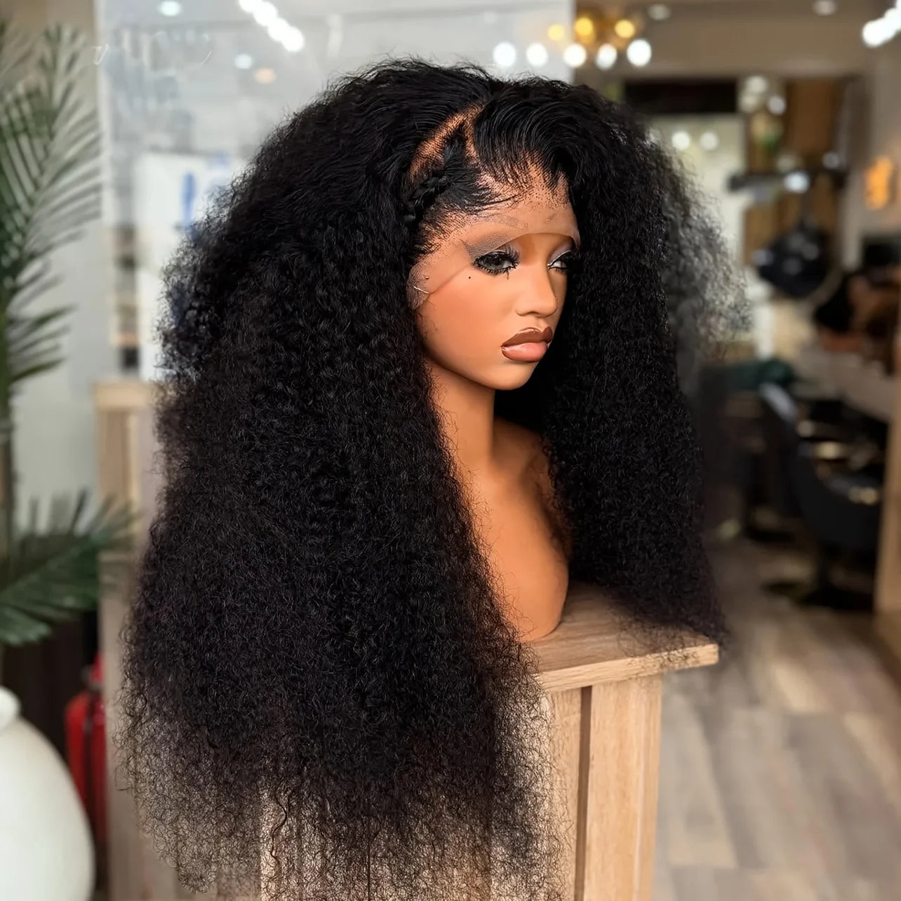 26" Glueless Kinky Curly Lace Front Wig – Natural Black, 180% Density with Baby Hair (Synthetic)