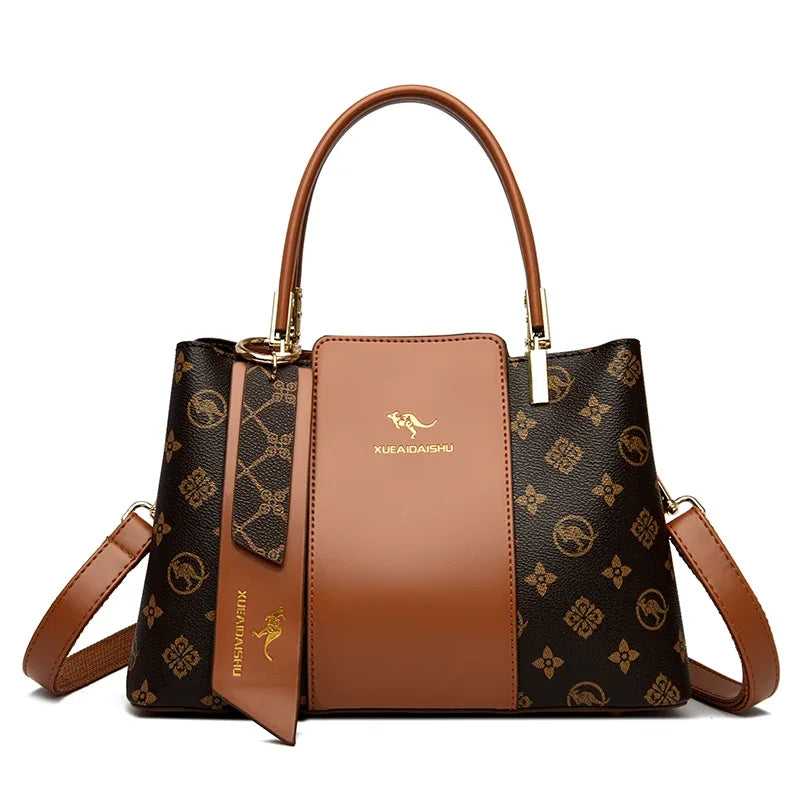Versatile Large Capacity Shoulder Bag - Soft Leather Fashion Print Crossbody Bag for Leisure & Work