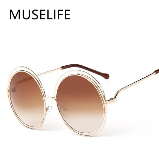 Vintage Oversized Round Sunglasses | Flash Mirror Lens & Gold Metal Frame