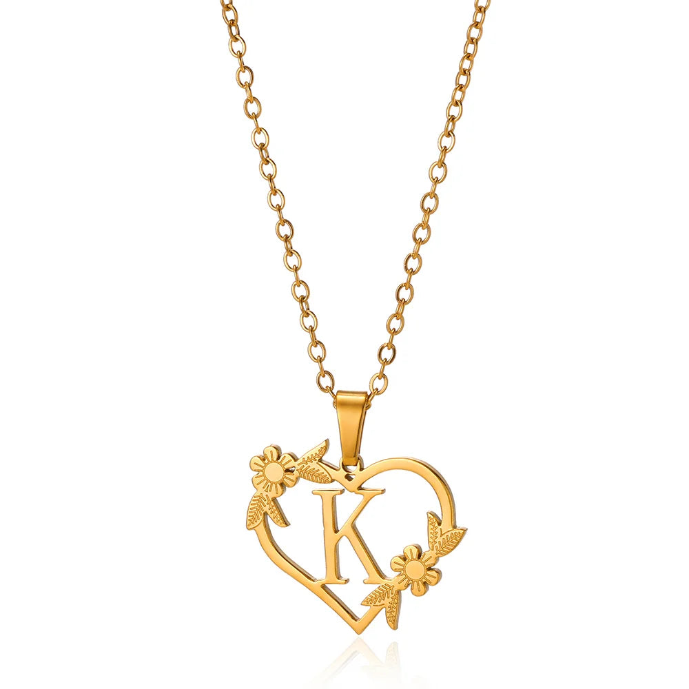 Custom Heart Initial Pendant Necklace – Gold Tarnish-Free Stainless Steel