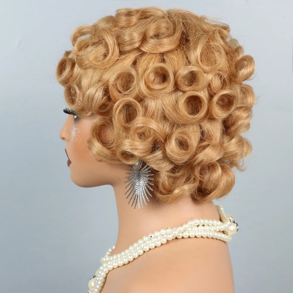 Short Curly Pixie Cut Human Hair Wig for Women - Brazilian Remy #27