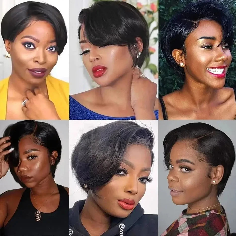 13x4 HD Transparent Lace Front Pixie Wig – 250% Heavy Density Short Straight Human Hair