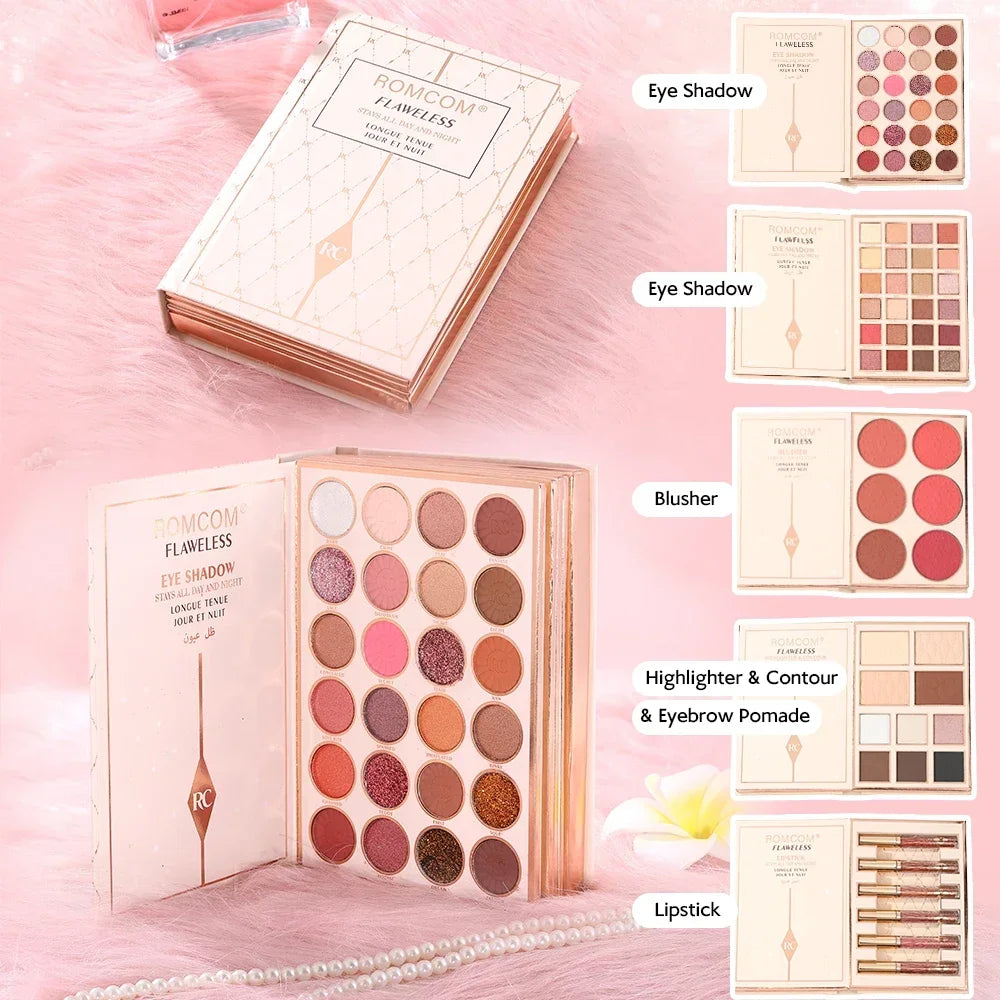 Full Glam Makeup Kit Palette - All-In-One Magic Book with Eyeshadow, Blush & Lip Gloss