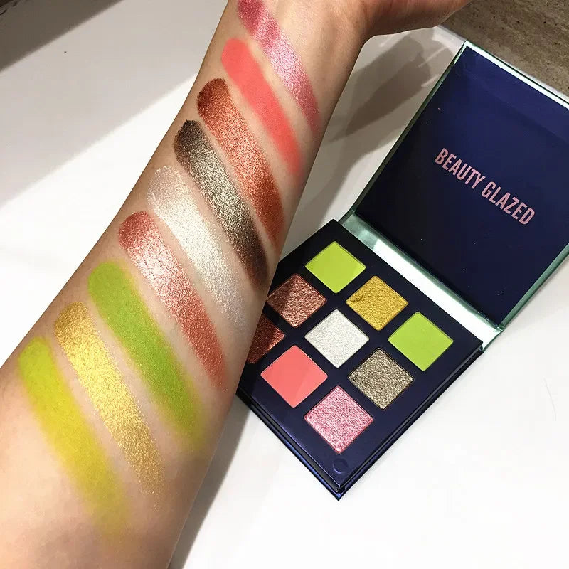 GLAZED Luxury 9-Color Eyeshadow Palette – Rich Shimmer & Matte Colors, Waterproof & Long-Wearing