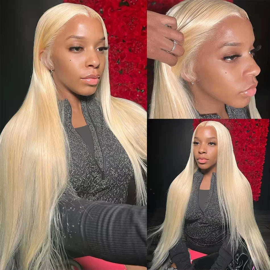 Ultra-Long 34" 613 Blonde Straight Human Hair Wig - HD Transparent 13x4/13x6 Full Frontal Lace - Pre-Plucked Bleached Knots