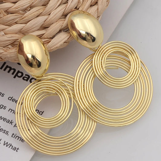 Minimalist Geometric Statement Earrings | Oversized Round Metal Drop Dangles