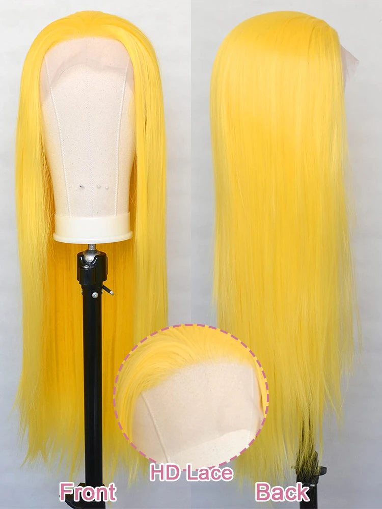 13x6 HD Lace Frontal Wig: 40-Inch Light Yellow Straight (220% Density) – 100% Brazilian Remy Hair