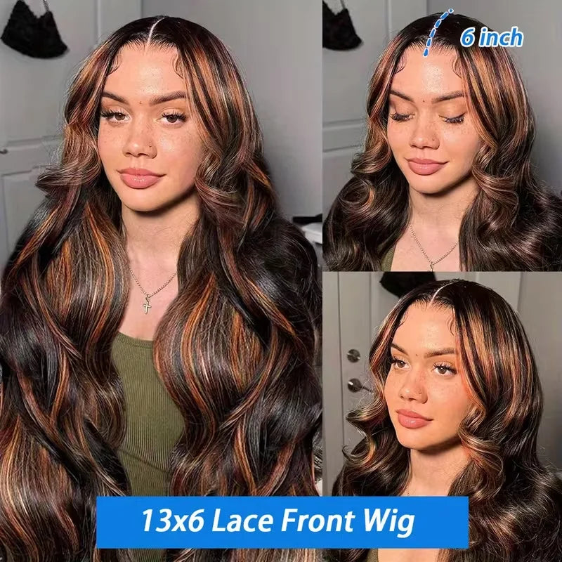 Glueless P1B/30 Highlight Body Wave Human Hair Lace Wig - Pre-Plucked & Pre-Cut