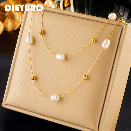 Double-Layer Pearl Choker –316L Stainless Steel Necklace