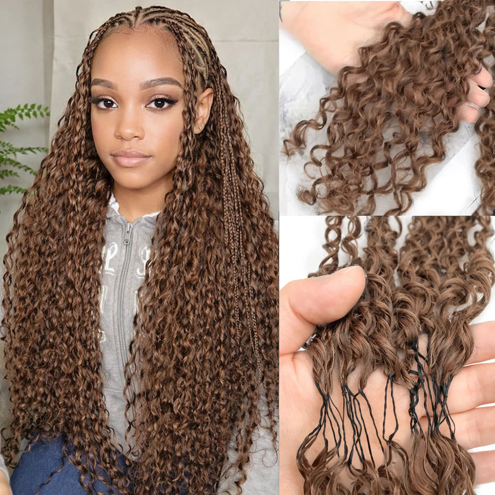 Burmese Water Wave Human Hair for Braiding - Brown Pre-Separated Deep Curly Hair for Invisible Boho Braids