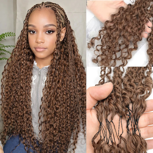 Burmese Water Wave Human Hair for Braiding - Brown Pre-Separated Deep Curly Hair for Invisible Boho Braids