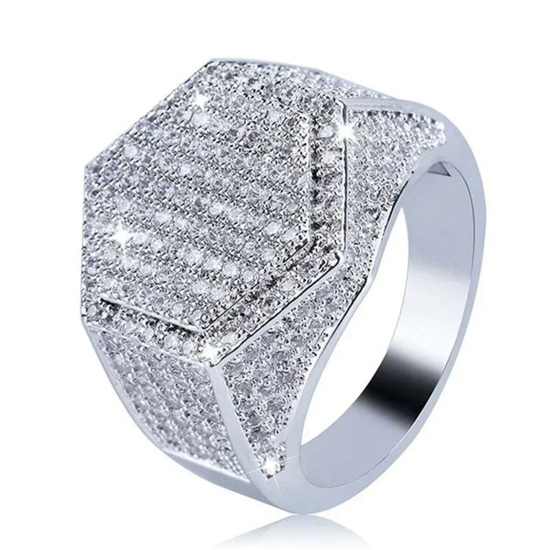Iced Out Cubic Zirconia Ring – Hip Hop Bling Statement Ring for Men