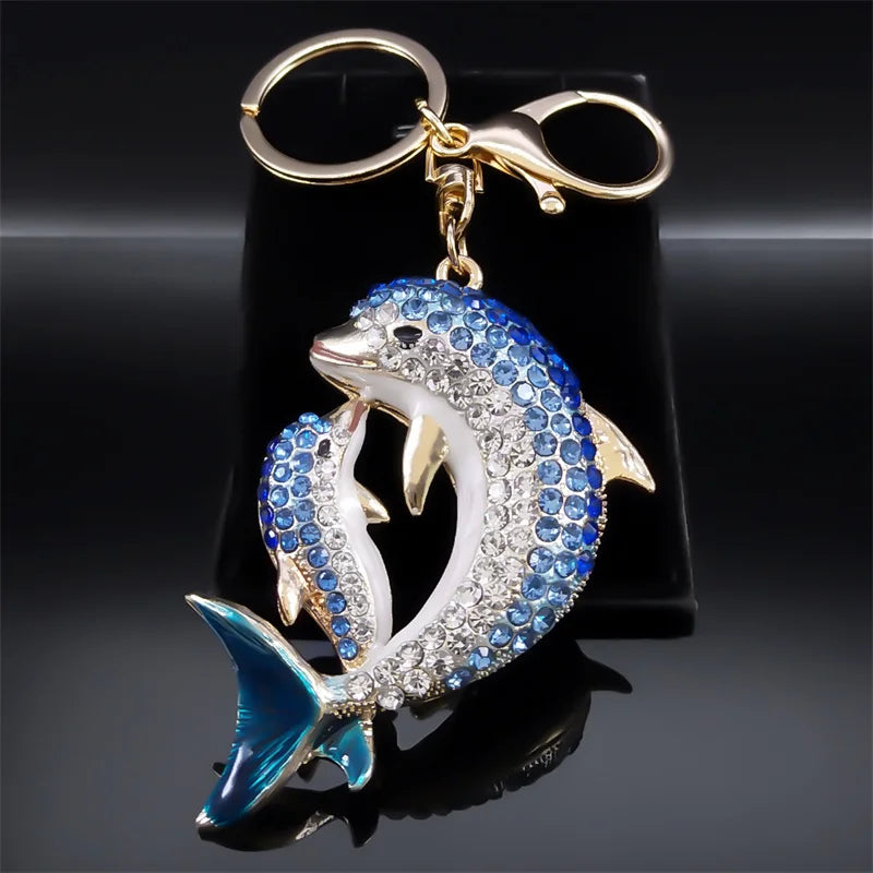 Luxury Mom & Baby Dolphin Keychain – Gold Metal Bag Charm Pendant