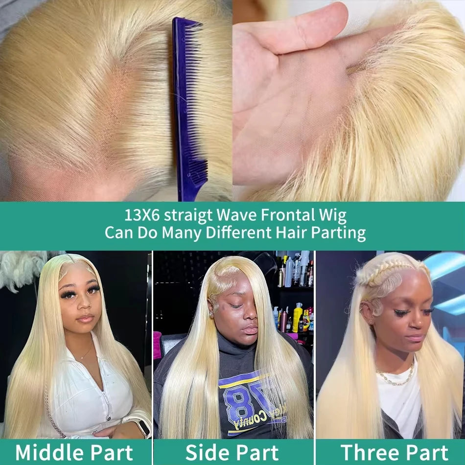Ultra-Long 34" 613 Blonde Straight Human Hair Wig - HD Transparent 13x4/13x6 Full Frontal Lace - Pre-Plucked Bleached Knots