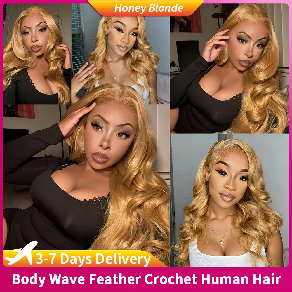 Honey Blonde #27 Highlight Bulk Human Hair for Boho Braids - Reusable Body Wave Brazilian Hair for Knotless Styles