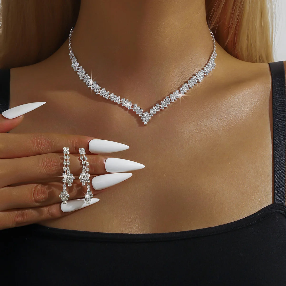 "Seraphina" Rhinestone Tassel Necklace & Earrings Set