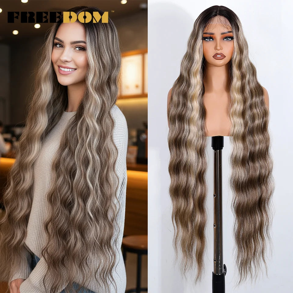 Long Deep Wavy Synthetic Lace Wig - Ombre Brown Blonde & White Cosplay Style