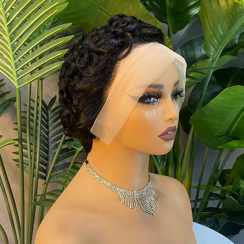 Short Curly Pixie Human Hair Wig: Glueless Brazilian Virgin Hair (Natural Black)