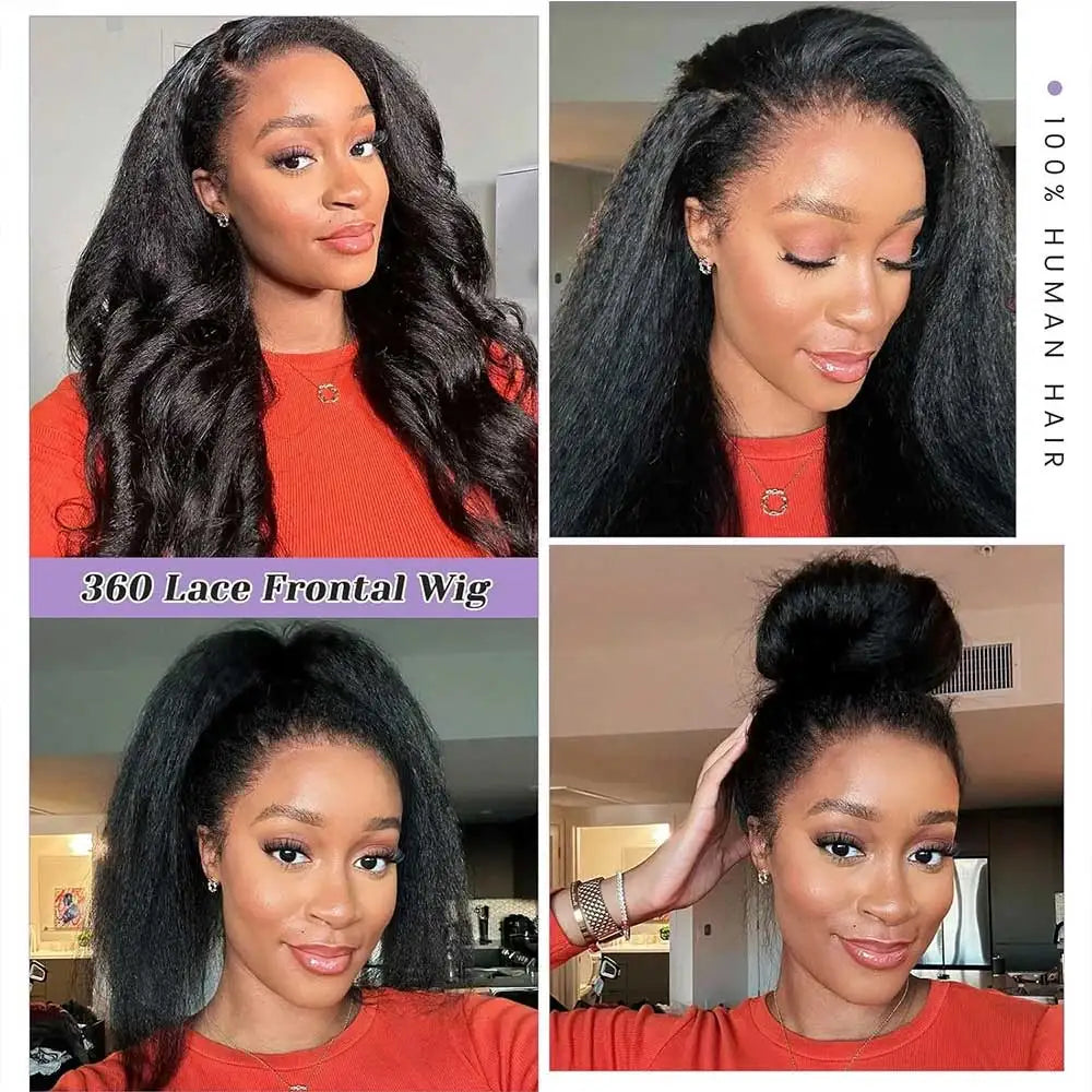 Kinky Straight 360 HD Lace Frontal Wig – Invisible Strap & Glueless Human Hair for High Ponytails