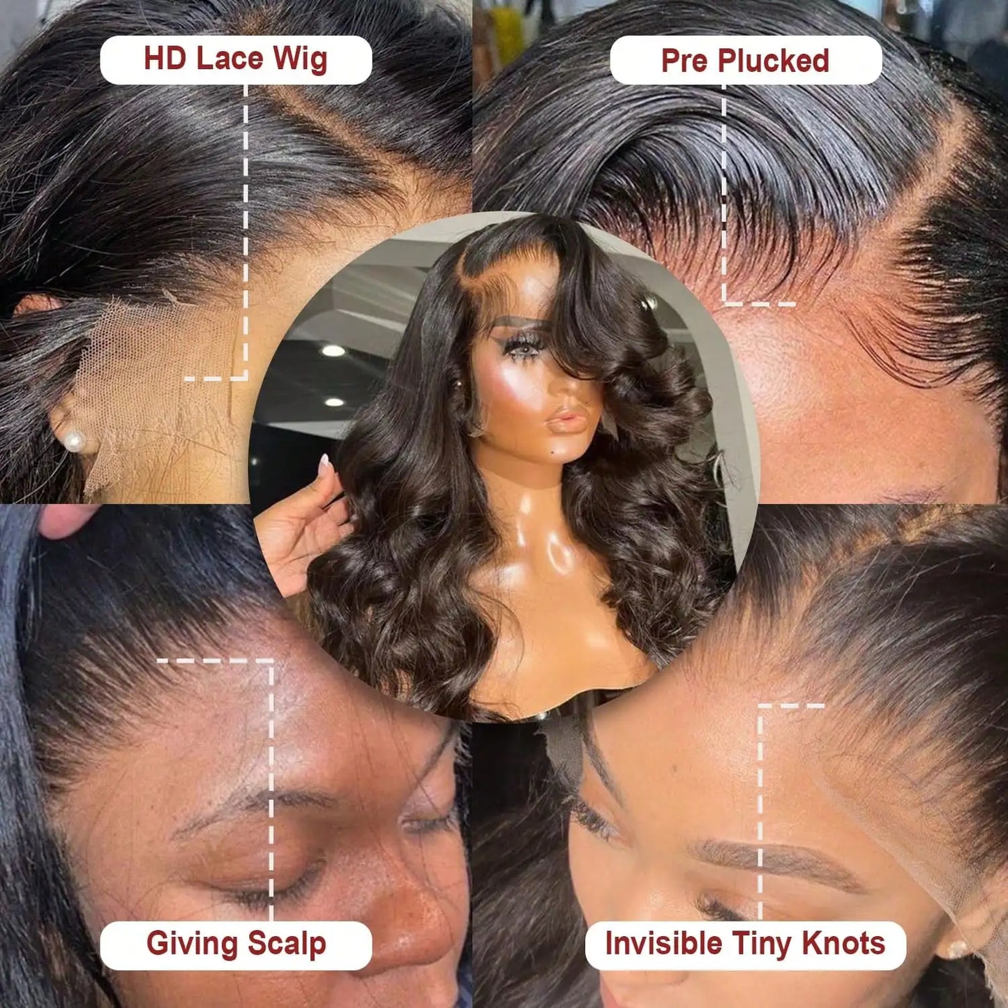 13x4 HD Transparent Lace Front Wig – Body Wave Human Hair, Pre-Plucked