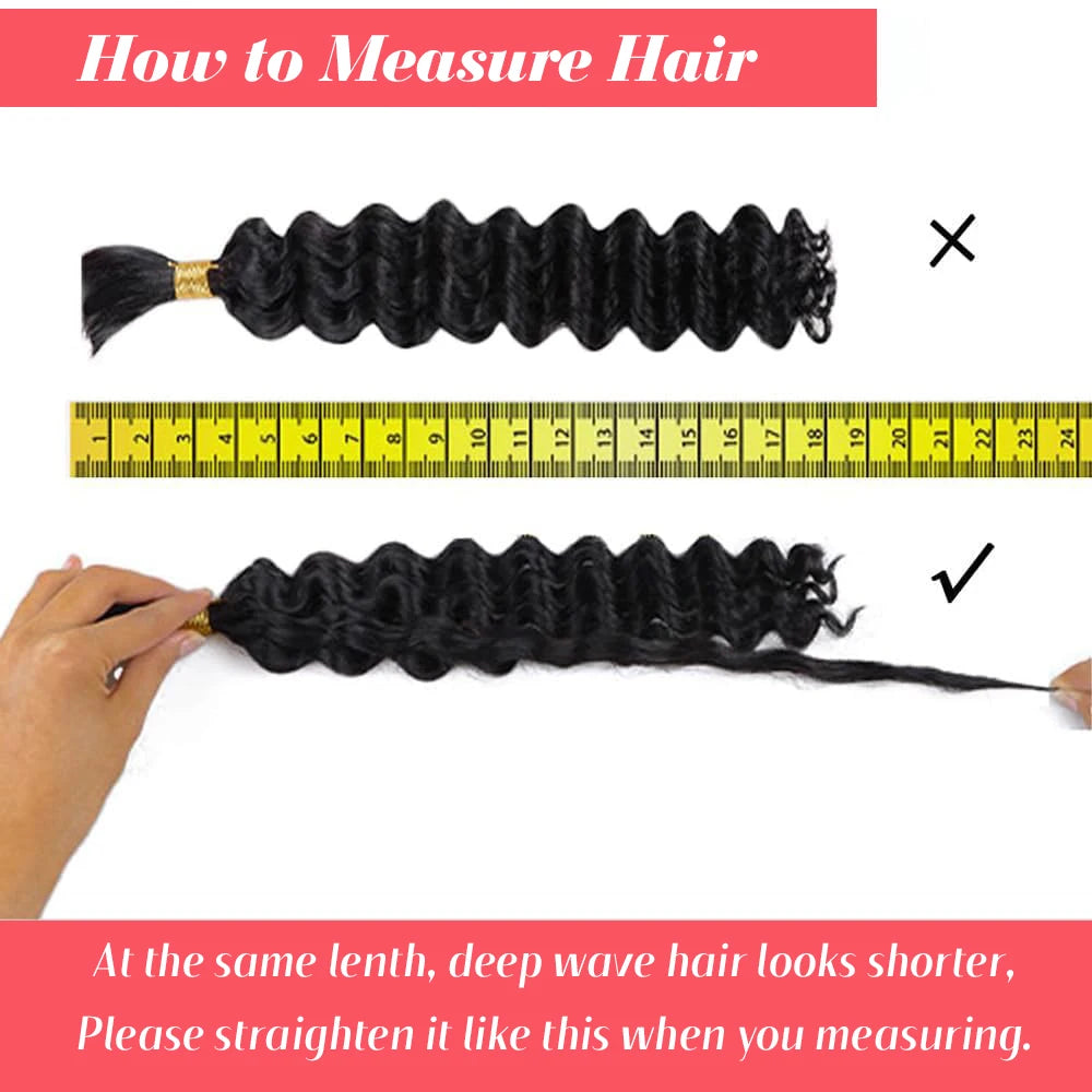 Human Braiding Hair for Boho Braids - 100g Deep Wave Bulk Human Hair (No Weft)