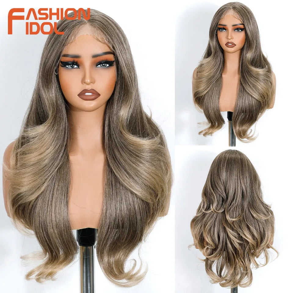 24" Loose Body Wave Lace Front Wig – Ombre Blonde & White Pre-Plucked Fashion Wig
