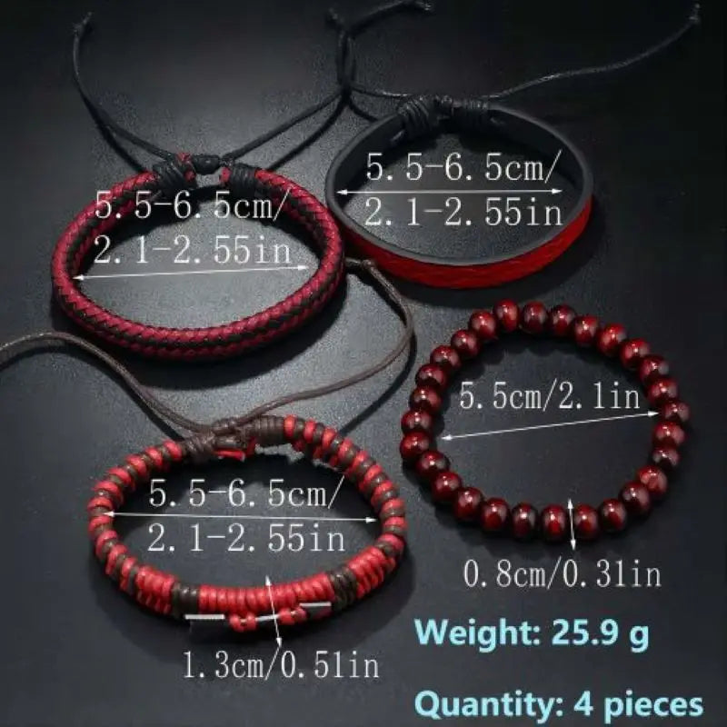 Vintage Leather & Wooden Bead Bracelet for Men – Hand-Woven Retro Cupid's Arrow Charm