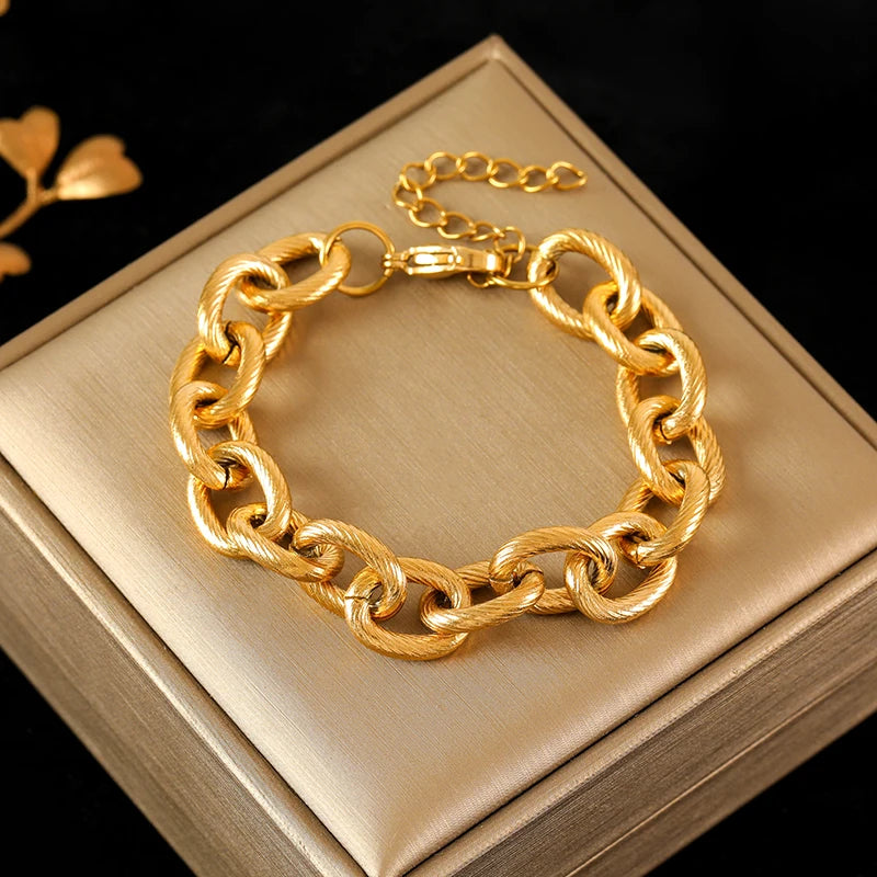 Gold Plated Stainless Steel Cuban Link Bracelet | Waterproof Unisex Wrist Chain