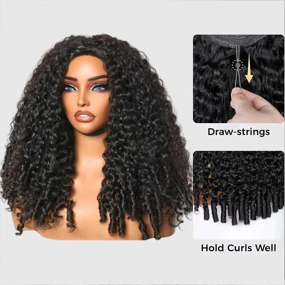 Half Wig Glueless Burmese Pixi Curly 100% Human Remy Hair Seamless Flip Over Half Wig Full Machine Made Drawstring Headband Wig