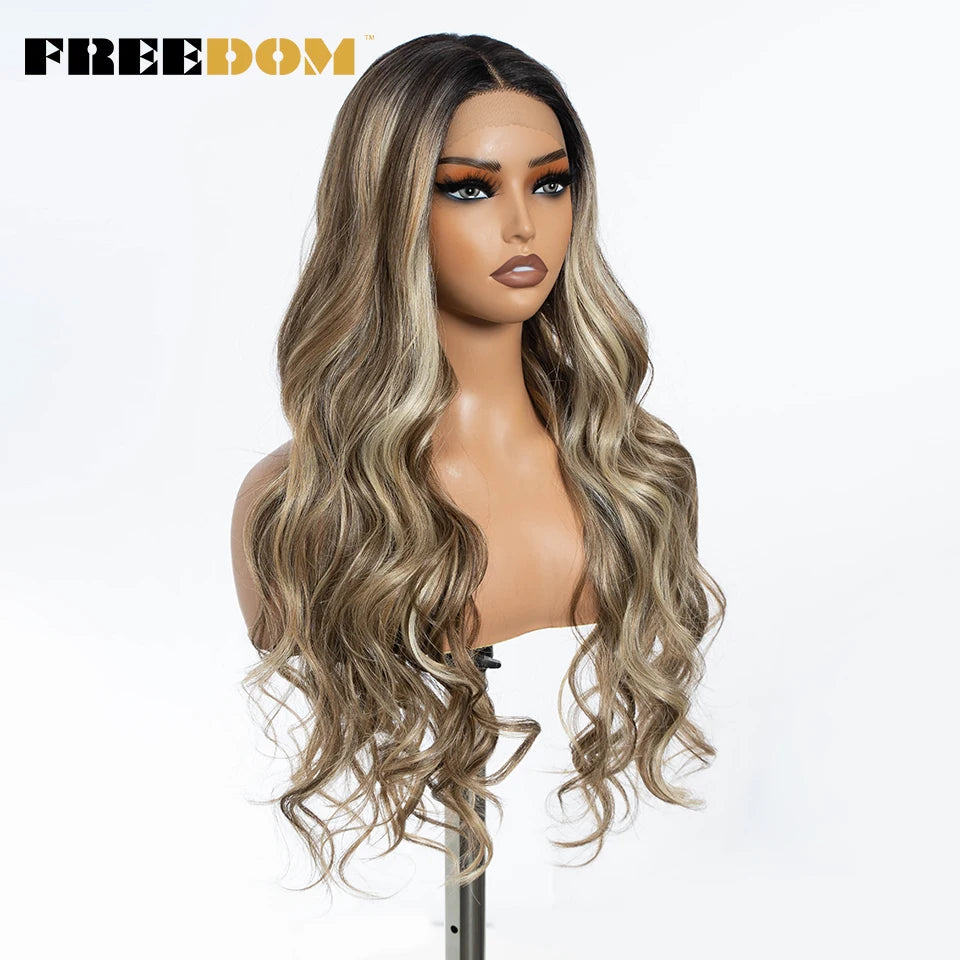 30" Long Wavy Synthetic Lace Front Wig - Freedom Body Wave Middle Part (Multi-Color)