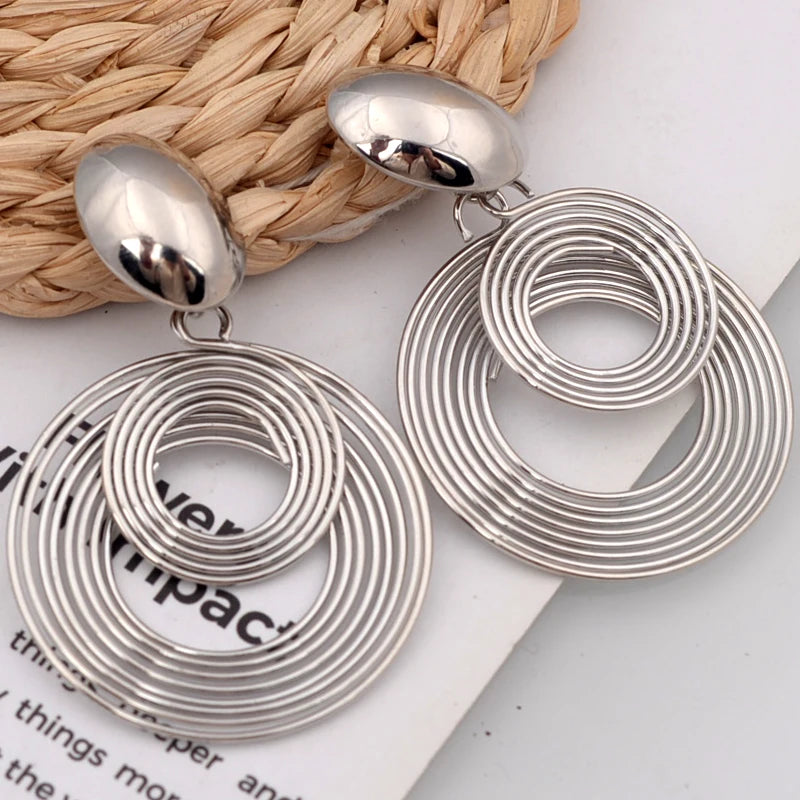 Minimalist Geometric Statement Earrings | Oversized Round Metal Drop Dangles