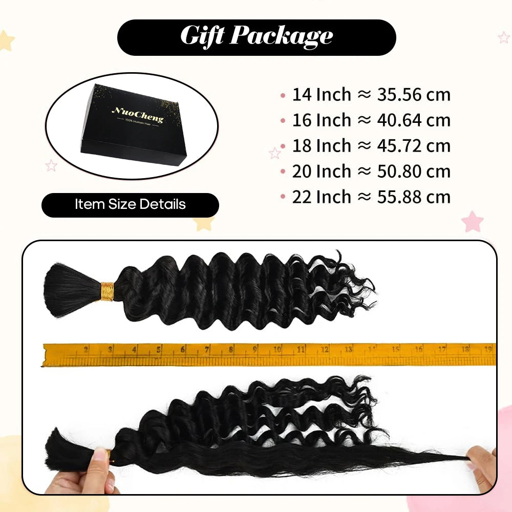 10A Brazilian Deep Wave Bulk Human Hair for Boho Braids - 2 Bundles (100g) - 14 Inch Virgin Hair for Braiding