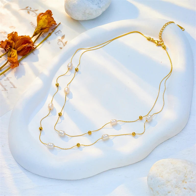 Double-Layer Pearl Choker –316L Stainless Steel Necklace