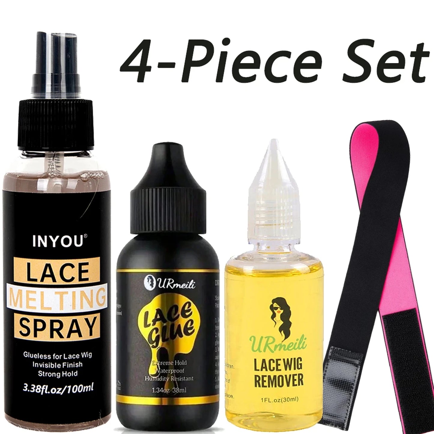 4-Piece Lace Front Wig Installation Kit – Melting Spray, Wig Adhesive, Remover & Edge Band for Secure Wig Install