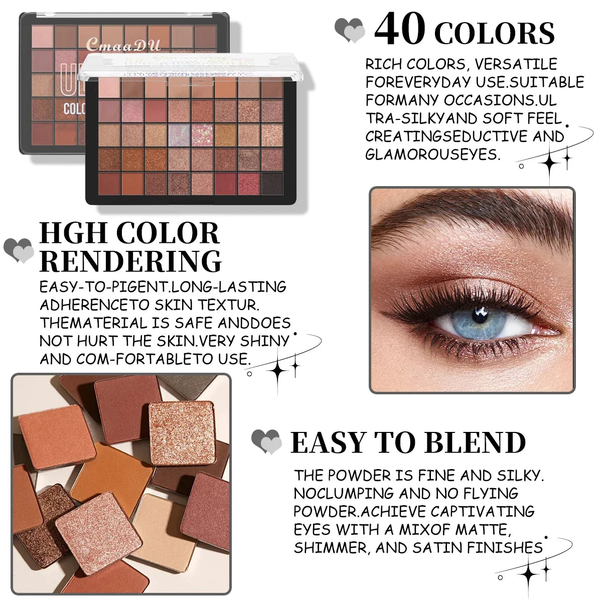 40-Color Eyeshadow Palette – Highly Pigmented Waterproof Matte & Pearl Makeup