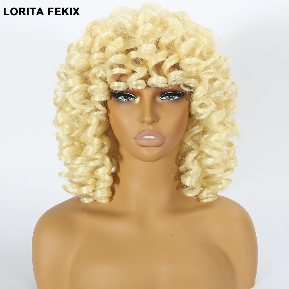 Beginner Friendly Glueless Red Curly Wig - Natural Look Short Afro Style with Bangs