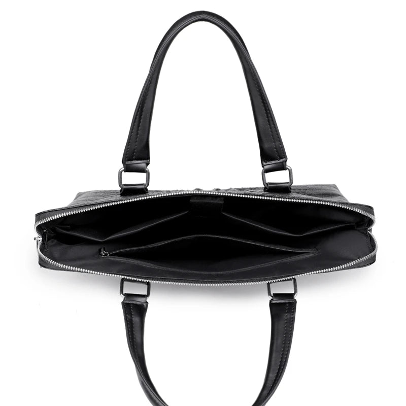 Luxury Crocodile-Embossed Leather Briefcase | Designer Laptop & Business Bag